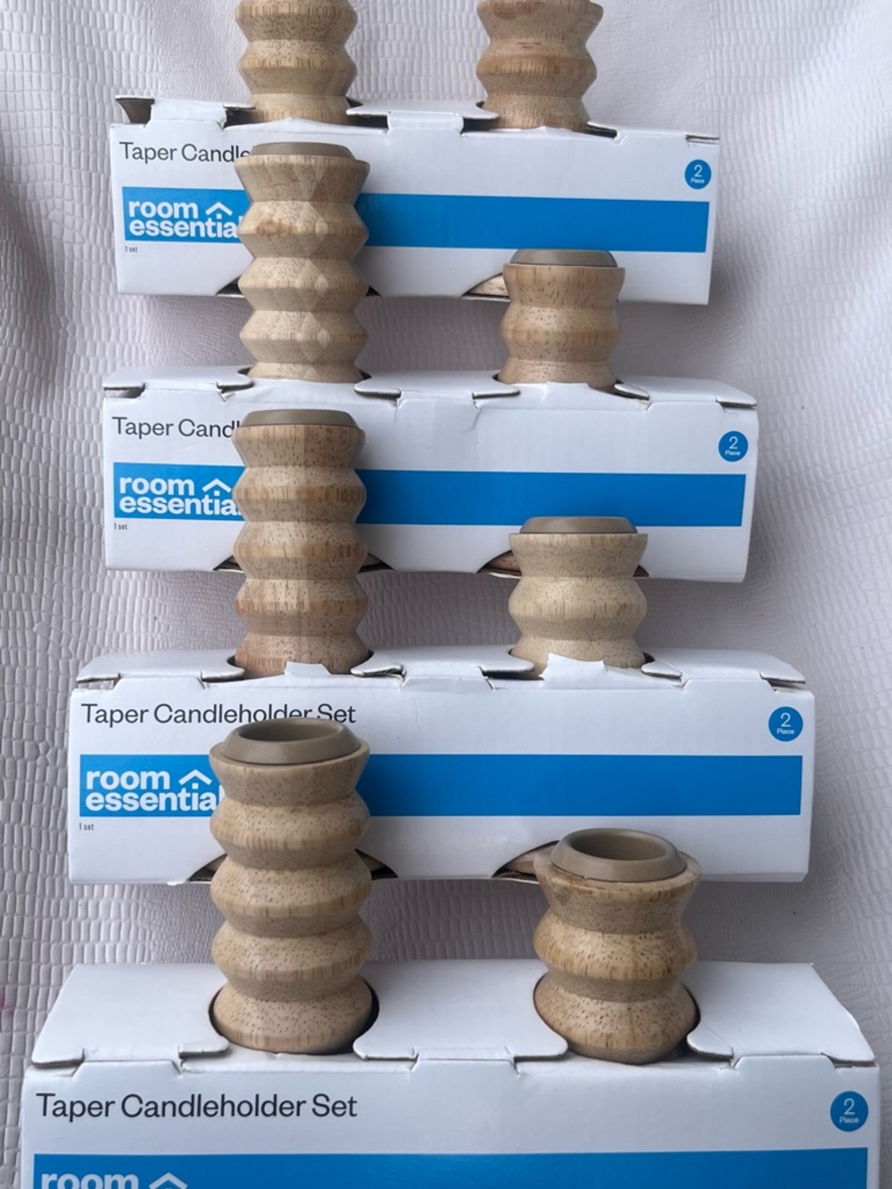 Room Essentials Natural Wood Taper Candle Holders - Beige